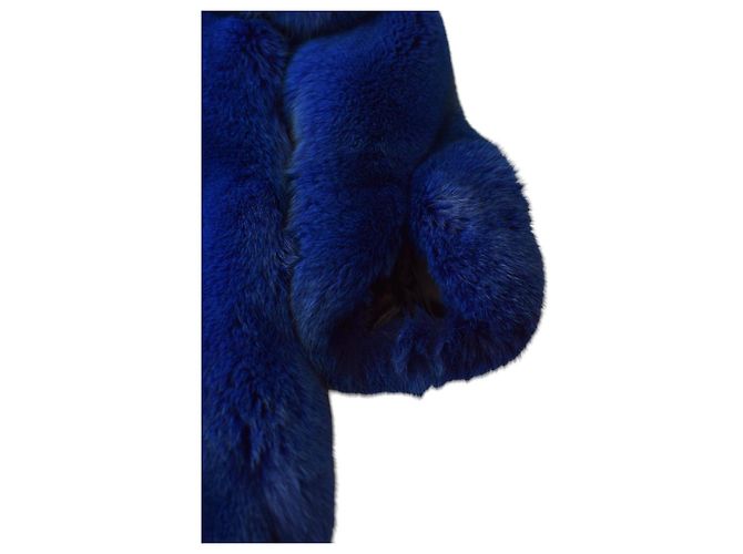 Autre Marque Veste manteau sans col en fourrure bleu électrique Sam Rone Paris taille M - vue 7