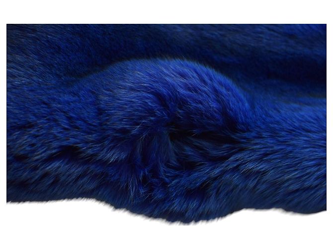 Autre Marque Veste manteau sans col en fourrure bleu électrique Sam Rone Paris taille M - vue 8