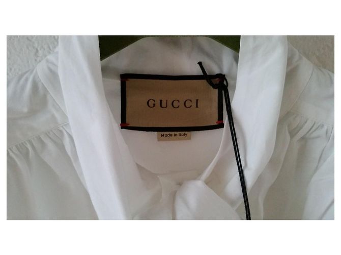 GUCCI CAMICIA BIANCA POPELIN DI COTONE CON FIOCCO AL COLLO. Bianco - vista 2