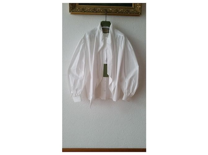 GUCCI CAMICIA BIANCA POPELIN DI COTONE CON FIOCCO AL COLLO. Bianco - vista 5