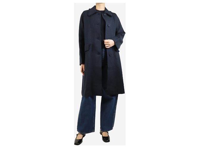 Autre Marque Navyblauer ausgefranster Leinenmantel - Größe UK 8 Marineblau - Ansicht 3