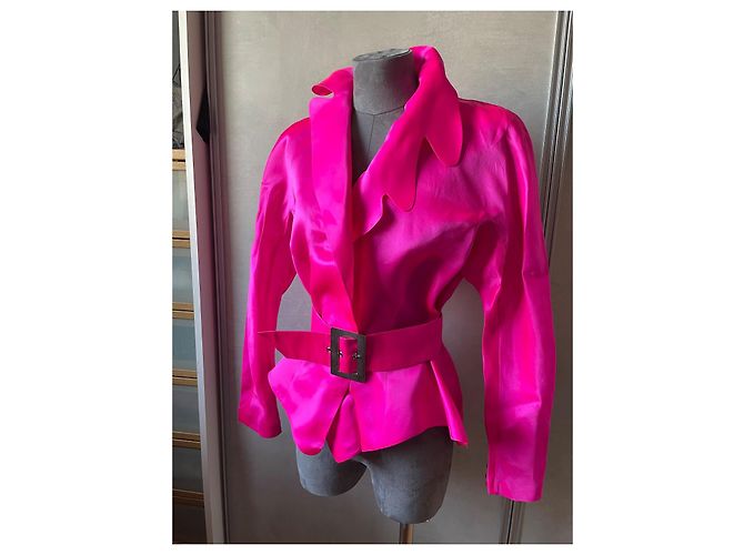 Chaqueta Thierry Mugler de seda rosa con cinturón Talla 36 - vista 2