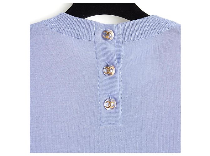 Chanel 1992 Camiseta Lavanda FR40 Malva Algodón Tejido Botones CC Top UK12 US10 Púrpura - vista 5