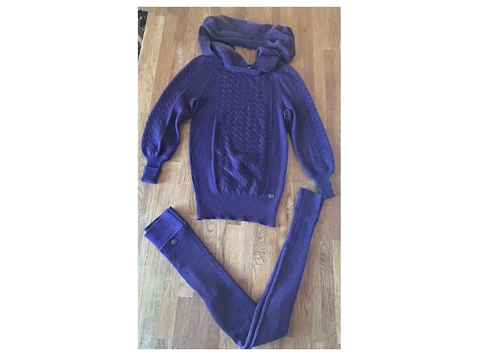 Chanel Set aus Kaschmir und Seide Lila - Ansicht 2