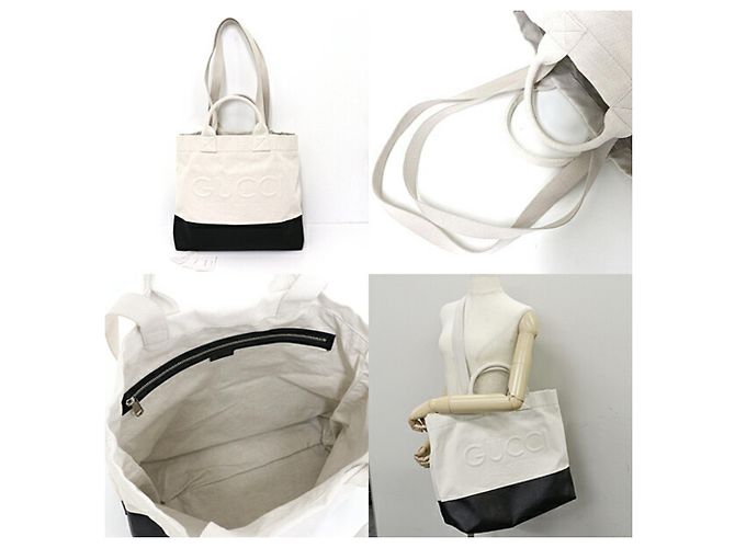 GUCCI Canvas Tote Bag mit geprägten Details Schwarz Roh - Ansicht 3