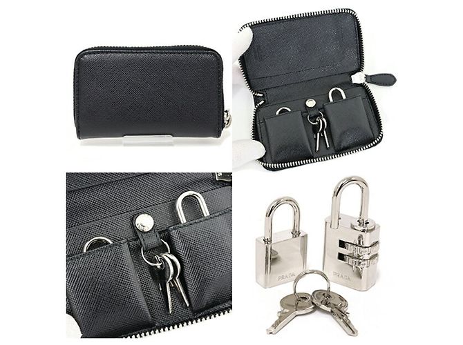Portachiavi Prada in pelle Saffiano nera Nero - vista 3