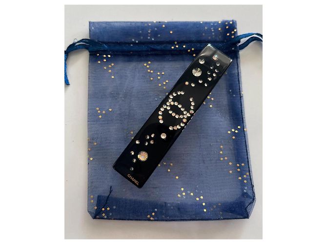 Chanel Coco Mark 2003 Haarspange Schwarz aus Harz mit Strass - Ansicht 2
