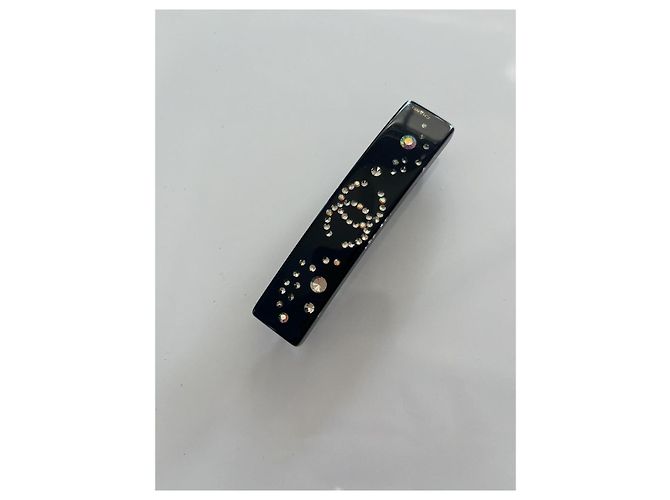 Chanel Coco Mark 2003 Haarspange Schwarz aus Harz mit Strass - Ansicht 4