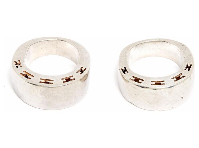 Hermès 2 Anelli Argento Chiarezza T48 Argento Sterling Chiarezza Anello x 2 US4.5 Hermes - vista 2