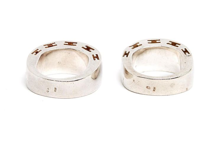 Hermès 2 Anelli Argento Chiarezza T48 Argento Sterling Chiarezza Anello x 2 US4.5 Hermes - vista 3