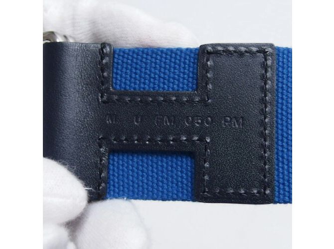 Hermès Hermes Gürtel Nomade Textil Blau x Schwarz Größe M - vista 6