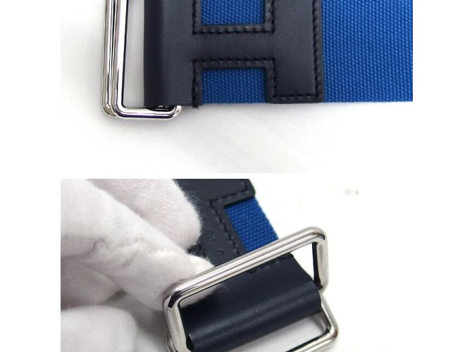 Hermès Hermes Gürtel Nomade Textil Blau x Schwarz Größe M - vista 8