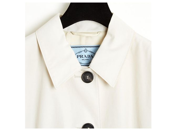 Prada 2016 Abrigo FR42 Ecru Gabardina Trench Coat Cinturón Mackintosh UK14 US12 Crudo - vista 4