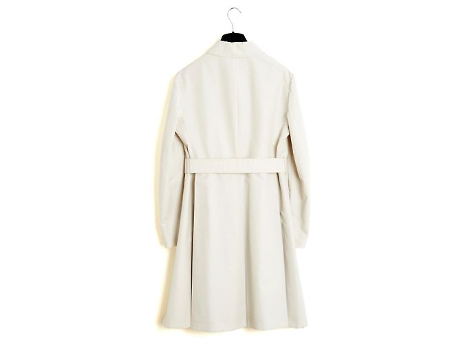 Prada 2016 Abrigo FR42 Ecru Gabardina Trench Coat Cinturón Mackintosh UK14 US12 Crudo - vista 5