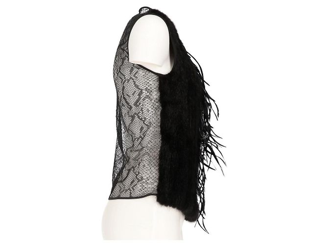 Top senza maniche in visone nero e pizzo Gucci - anni 2000 - vista 3