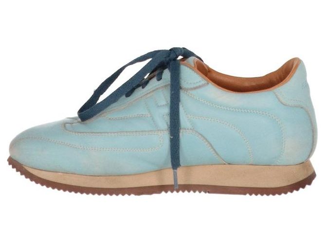 Sneakers in pelle blu chiaro Hermès - anni 2000 Marrone chiaro - vista 3