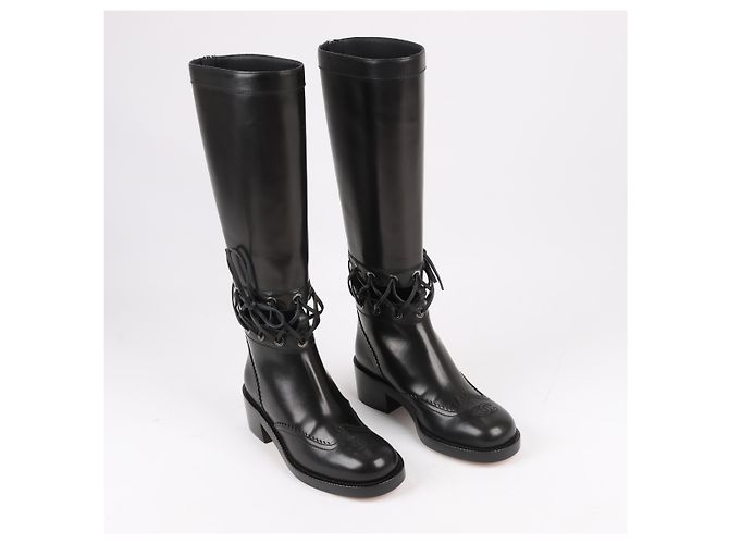 Timeless Botas largas de cuero Chanel Coco Mark 16K negras G32251, talla 37 EU Negro - vista 3