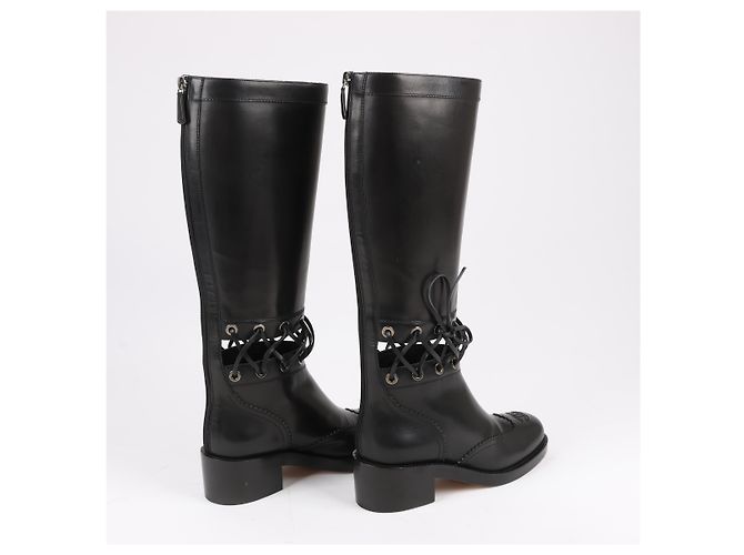 Timeless Botas largas de cuero Chanel Coco Mark 16K negras G32251, talla 37 EU Negro - vista 7