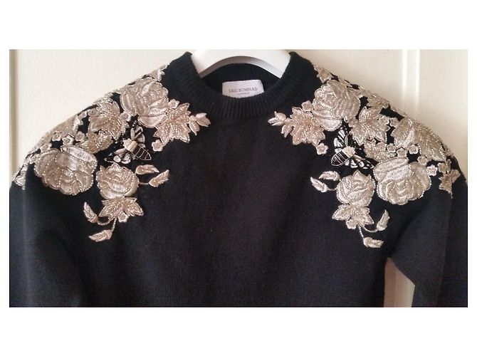 Eric Bompard Kaschmir Pullover Schwarz mit goldener Organza Stickerei - Ansicht 10