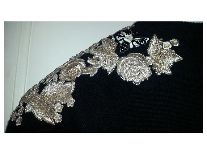 Eric Bompard Kaschmir Pullover Schwarz mit goldener Organza Stickerei - Ansicht 11