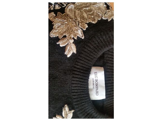 Eric Bompard Kaschmir Pullover Schwarz mit goldener Organza Stickerei - Ansicht 2