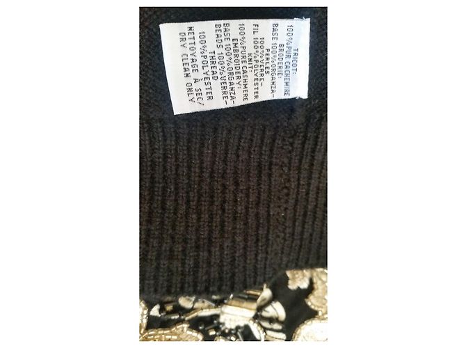 Eric Bompard Kaschmir Pullover Schwarz mit goldener Organza Stickerei - Ansicht 3