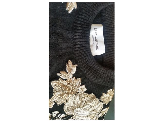 Eric Bompard Kaschmir Pullover Schwarz mit goldener Organza Stickerei - Ansicht 4