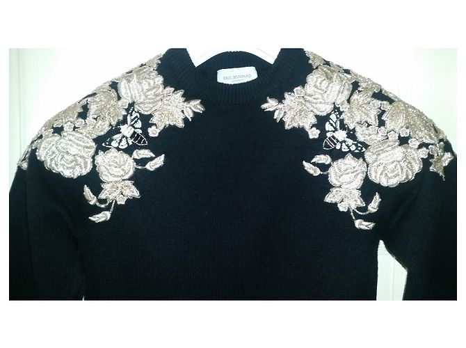Eric Bompard Kaschmir Pullover Schwarz mit goldener Organza Stickerei - Ansicht 5