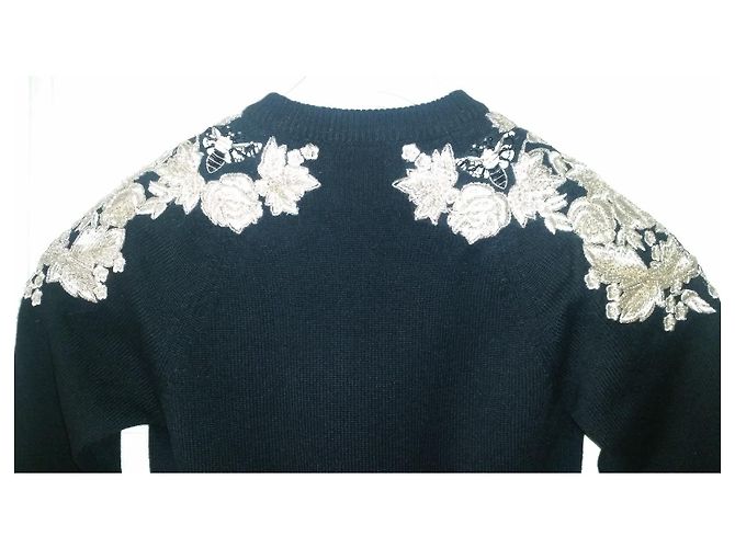 Eric Bompard Kaschmir Pullover Schwarz mit goldener Organza Stickerei - Ansicht 6