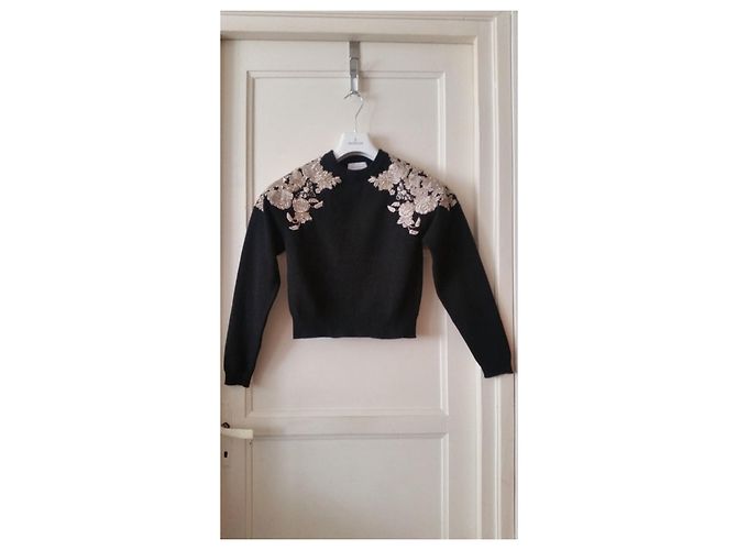 Eric Bompard Kaschmir Pullover Schwarz mit goldener Organza Stickerei - Ansicht 7