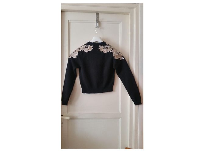 Eric Bompard Kaschmir Pullover Schwarz mit goldener Organza Stickerei - Ansicht 8