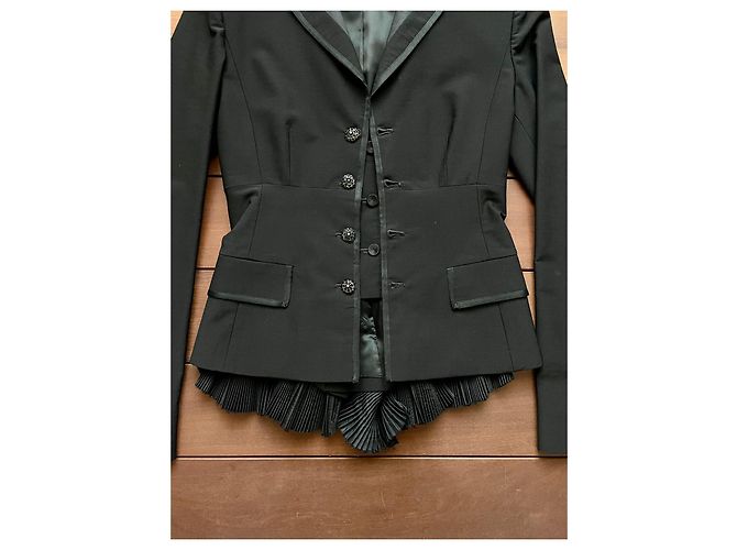 Giacca Alberta Ferretti in lana nera con basque in seta e bottoni gioiello Nero - vista 2