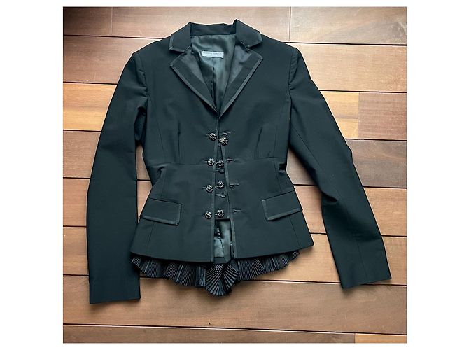 Giacca Alberta Ferretti in lana nera con basque in seta e bottoni gioiello Nero - vista 5