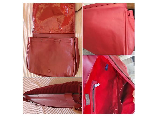 Chanel XL Tasche dunkelrot Baumwolle und Leder Bordeaux - Ansicht 12