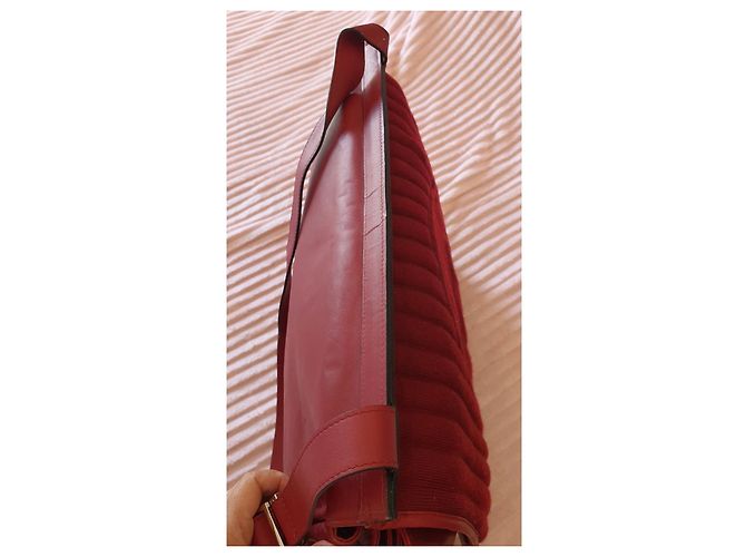 Chanel XL Tasche dunkelrot Baumwolle und Leder Bordeaux - Ansicht 13