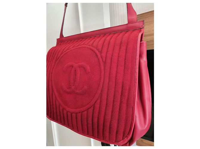 Chanel XL Tasche dunkelrot Baumwolle und Leder Bordeaux - Ansicht 14