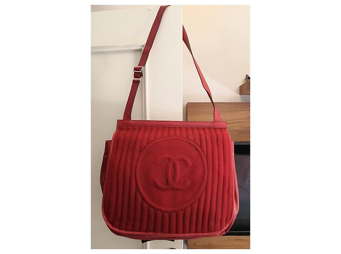 Chanel XL Tasche dunkelrot Baumwolle und Leder Bordeaux - Ansicht 5