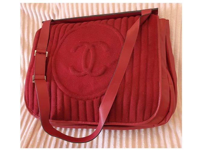 Chanel XL Tasche dunkelrot Baumwolle und Leder Bordeaux - Ansicht 7