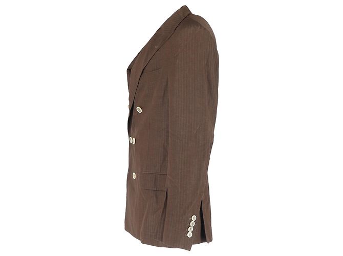 Chaqueta de traje de lino de doble botonadura Brunello Cucinelli en lana marrón - vista 2