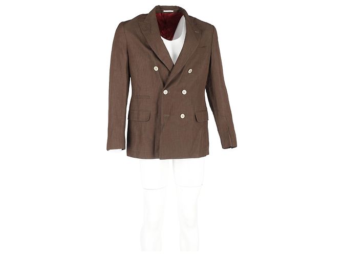 Chaqueta de traje de lino de doble botonadura Brunello Cucinelli en lana marrón - vista 4