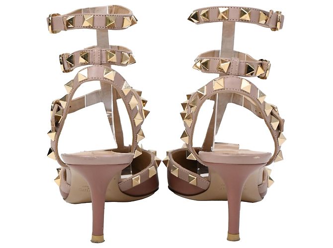 Zapatos Caged Rockstud Valentino Garavani en cuero rosa - vista 3
