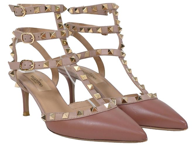 Zapatos Caged Rockstud Valentino Garavani en cuero rosa - vista 4