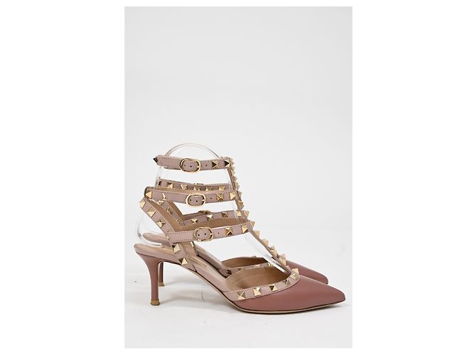 Zapatos Caged Rockstud Valentino Garavani en cuero rosa - vista 8