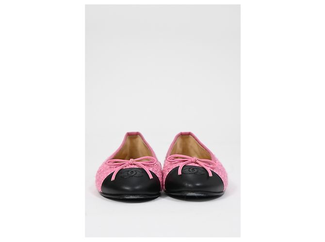 Timeless Bailarinas de punta cap en tweed de algodón con lazo CC de Chanel Rosa - vista 10