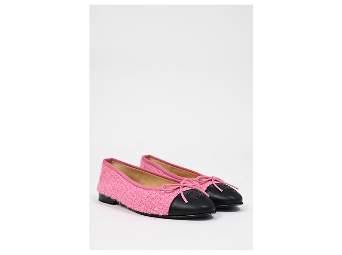 Timeless Bailarinas de punta cap en tweed de algodón con lazo CC de Chanel Rosa - vista 12
