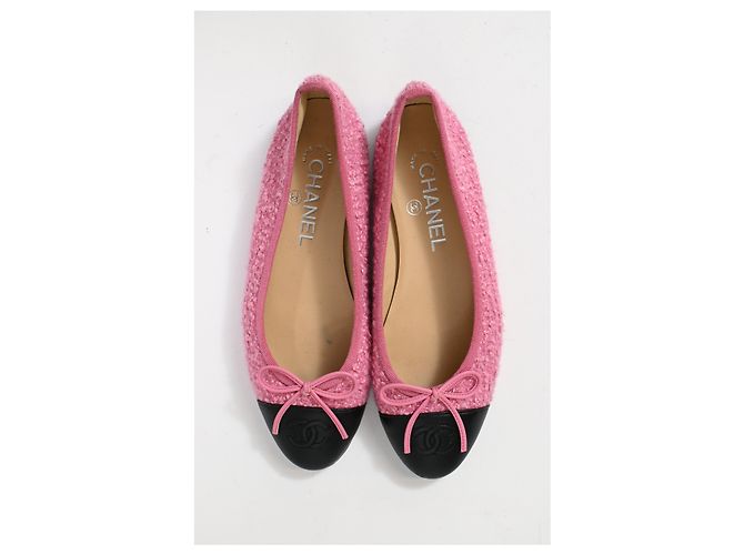 Timeless Bailarinas de punta cap en tweed de algodón con lazo CC de Chanel Rosa - vista 13