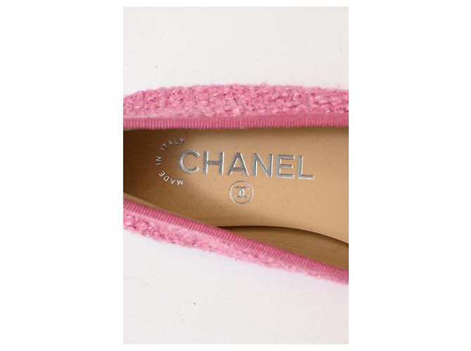 Timeless Bailarinas de punta cap en tweed de algodón con lazo CC de Chanel Rosa - vista 15