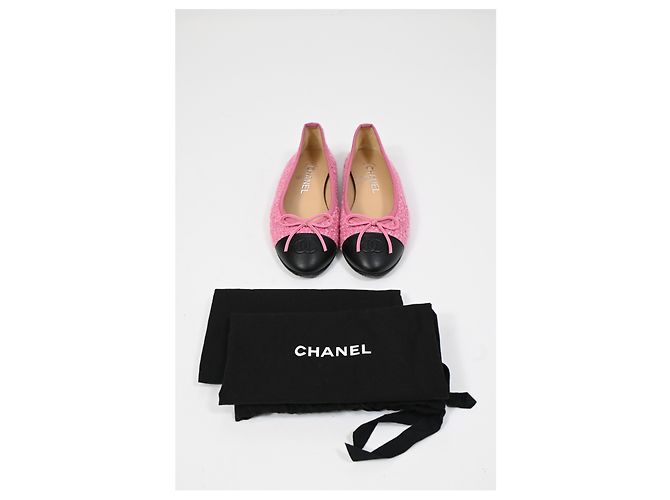 Timeless Bailarinas de punta cap en tweed de algodón con lazo CC de Chanel Rosa - vista 16