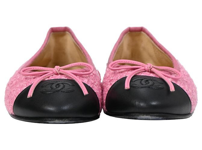 Timeless Bailarinas de punta cap en tweed de algodón con lazo CC de Chanel Rosa - vista 2