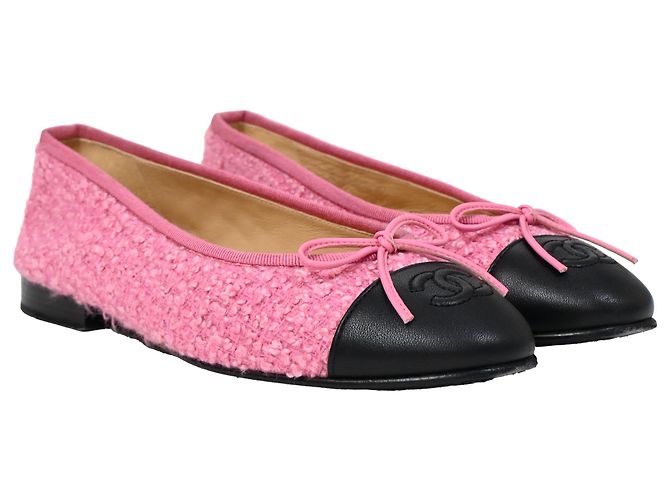 Timeless Bailarinas de punta cap en tweed de algodón con lazo CC de Chanel Rosa - vista 4